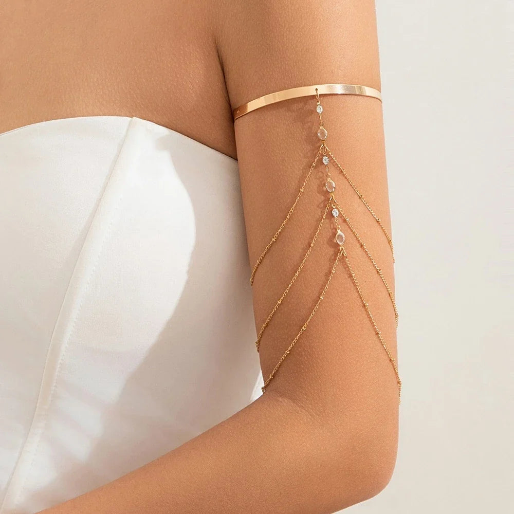 Trendy Arm Jewelry Fashion Sexy Multi-layered Rhinestone Chain Tassel Upper Arm Bracelet Armlet Armband Women Accessories
