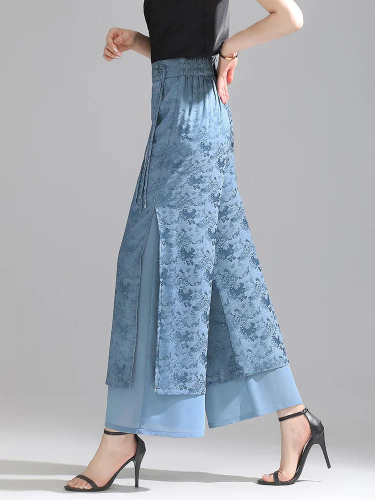 Chiffon Wide Wide Trousers Female Elegant Vintage New Pants Summer Thin Split Loose Skirt Pants Women Black Green