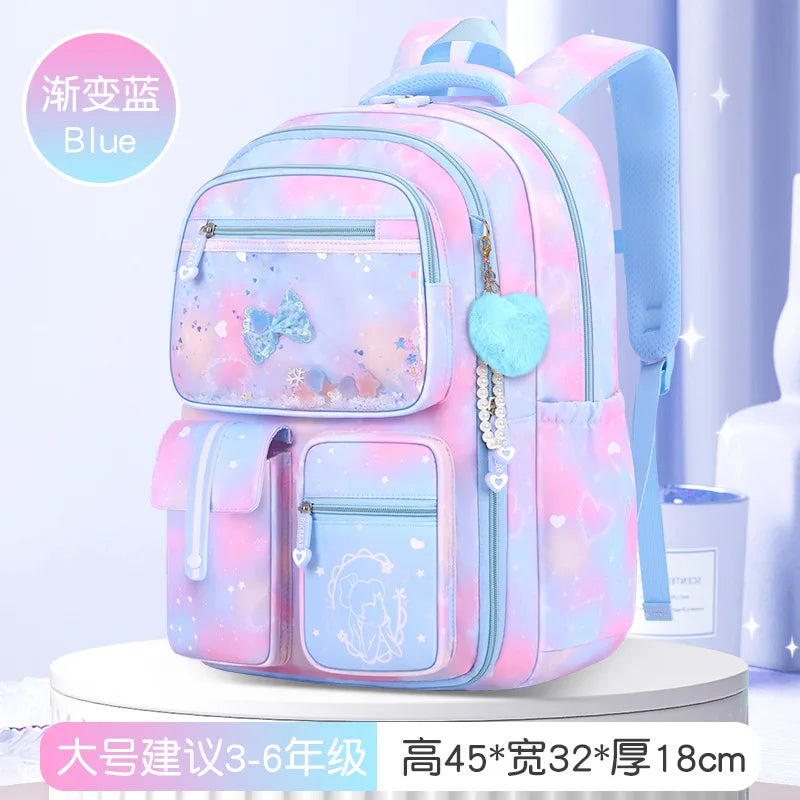 Refrigerator Door Multiple Pockets Light Burden Reduction Elementary School Bag Female Children's Backpack with Pendant