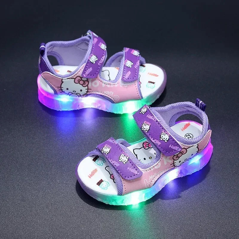 2025 Summer New Baby Girls Led Light Sandals Cute Hello Kitty Children's Casual Shoes Anti-slip Kids Beach Shoes Outdoor Shoes
