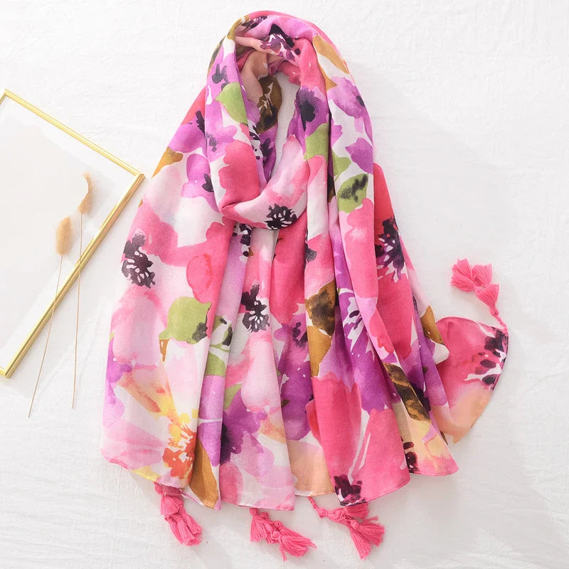 Floral Brand Scarf Luxury Designers New Style Women Elegant Scarves Hug Shawls Pink Purple Scarf Bandana Fashion Design Shawls