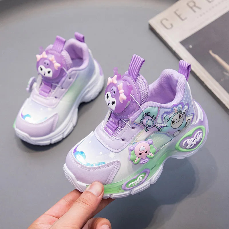 Kawaii Kuromi My melody Led Casual Sneakers Girl Cartoon Outdoors Rotating Buckle Shoes Children Led Luminous Sports Shoes