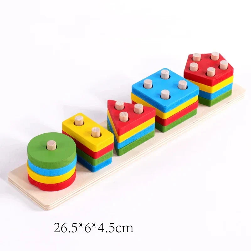 Montessori Toy Wooden Building Block Early Learning Educational Toy Color Shape Match Kids Puzzle Toys For Children Boys Girls