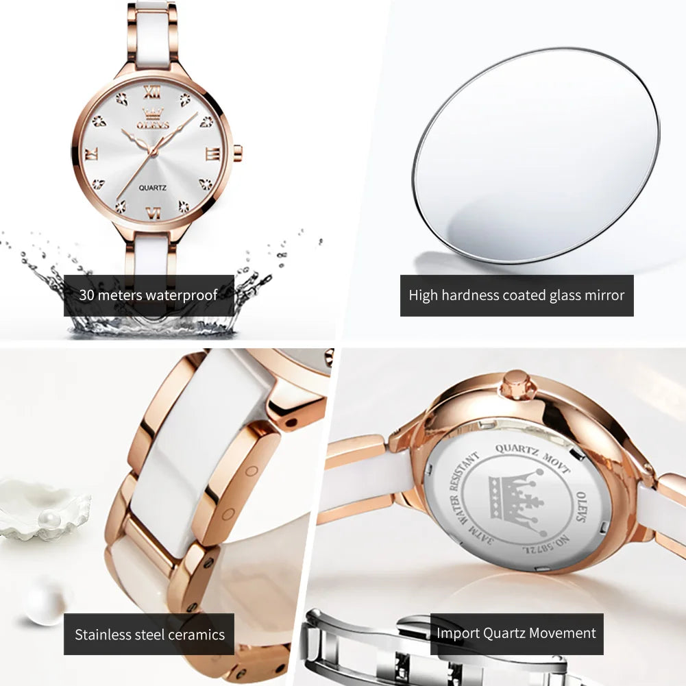OLEVS Women's Watche Waterproof Ceramic Genuine Quartz Watch High Beauty Gift for Girlfriend Fashion Famous Watch Top Wristwatch
