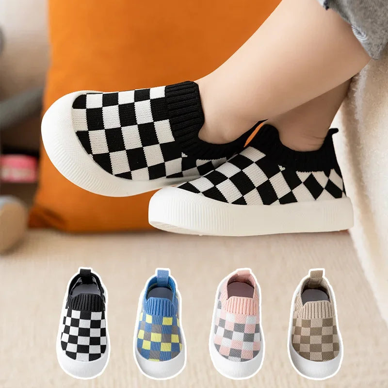 2025 New Arrival Slip-on Toddler Shoes Classic Plaid Baby First Walkers Boys Girls Spring Autumn Non-Slip Sneakers Sport Shoes
