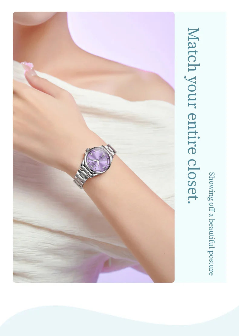 OLEVS Luxury Quartz Watch for Women Elegant Stainless Steel Women's Watches Gifts Waterproof Fashion Trend Simple Ladies Watch