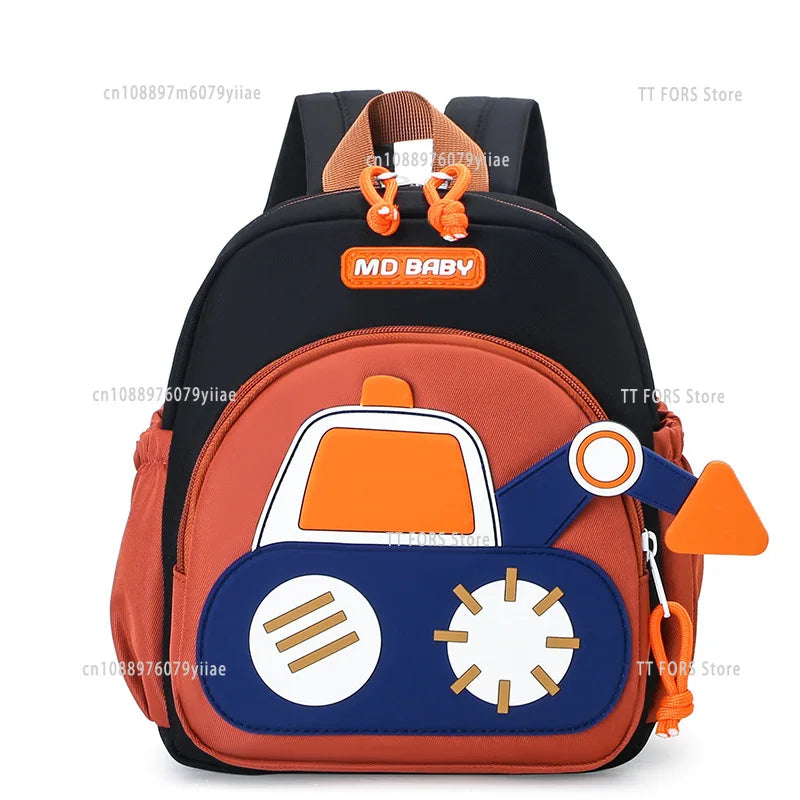 New Trendy Lightweight Nylon Kids Backpack Fashionable Excavator Design Casual Boys and Girl School Age School Bag Birthday Gift