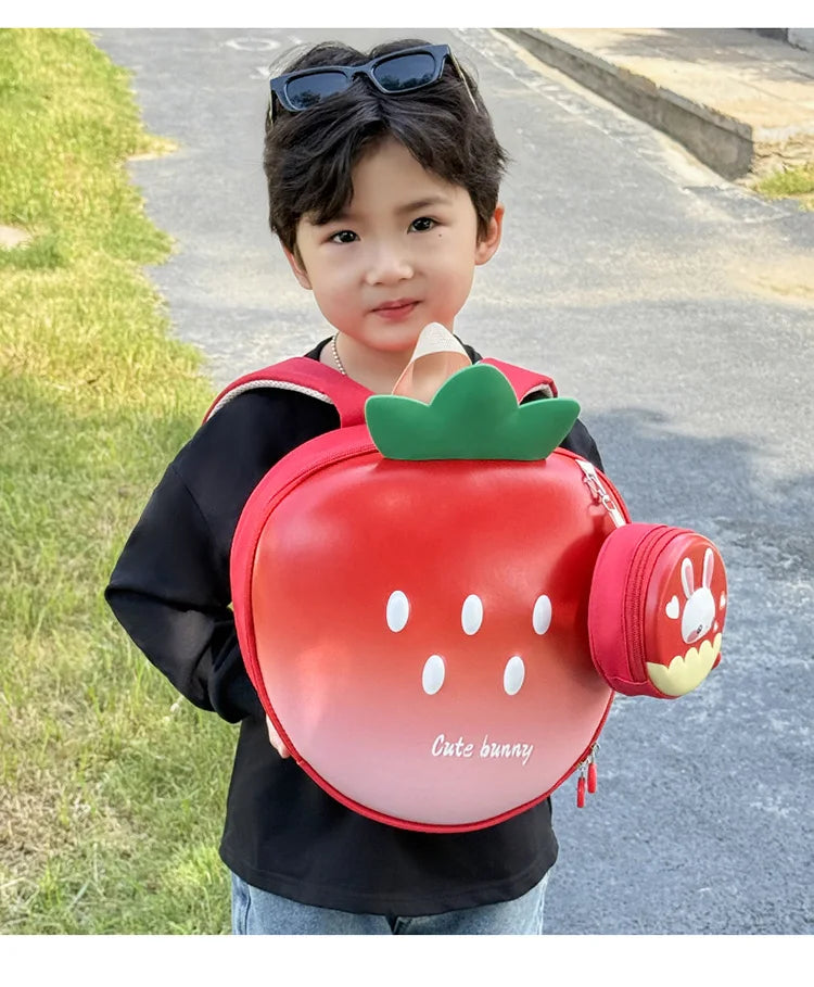 Cartoon Children Backpack 3D Strawberry Cute Toddler School Bags Fashionable New Outdoor Kids Eggshell Bag Accessories