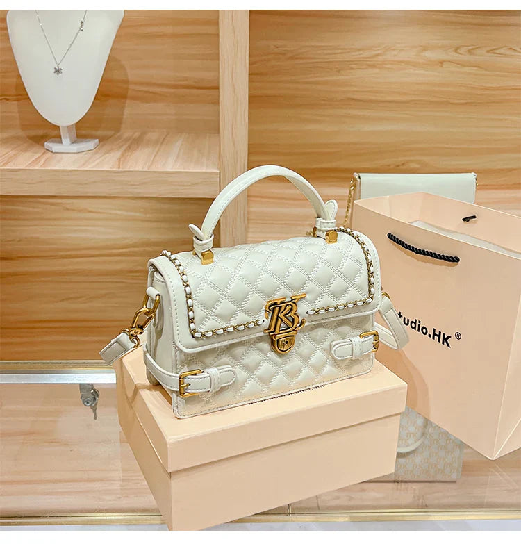 Women's handbag genuine leather carrying small square bag 2024 new high-end designer spring/summer crossbody shoulder bag