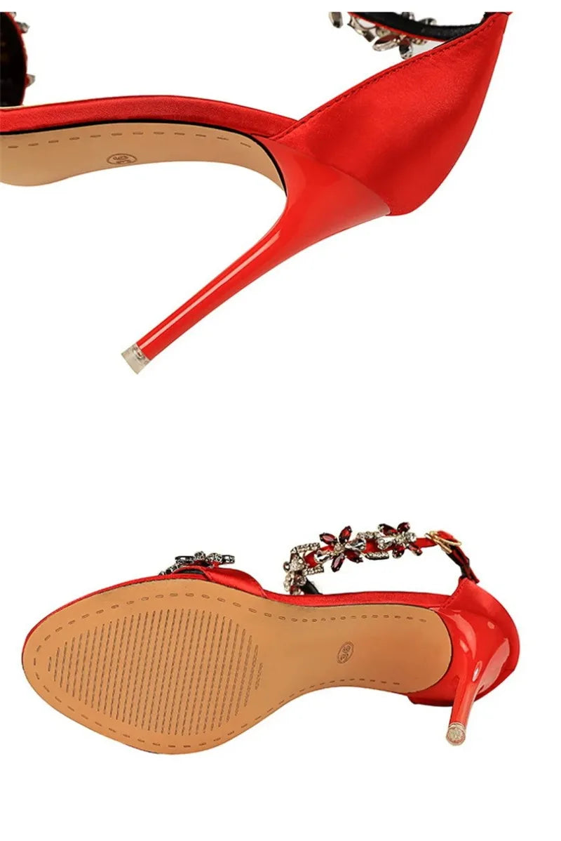 Fashion Designer Women's Shoes Luxury Rhinestone High Heeled Sandals for Woman Summer New Open Toe Casual Shoes Sandalias Mujer