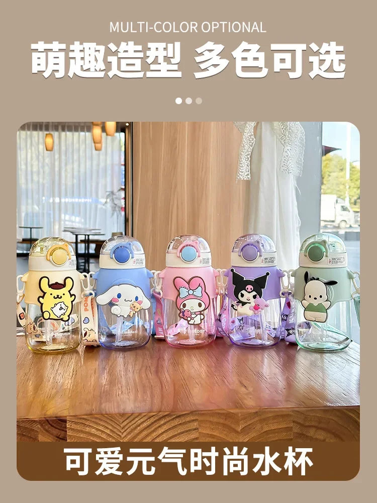 690ml Sanrio Large Capacity Water Bottle Cinnamoroll Kuromi My Melody Portable Straw Water Cup for Outdoor Sports Fitness