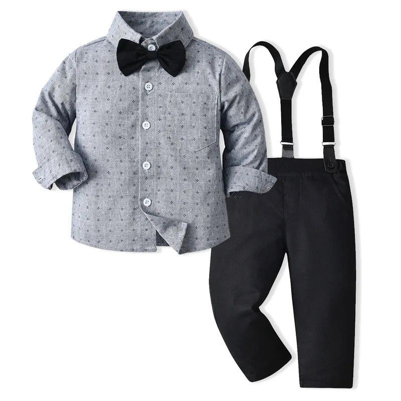 Baby Boys Party Dress Suit Cotton Long Sleeve With Shirt + Suspenders Pants 2PCS Outfits Kids Boys Gentleman Clothes Sets