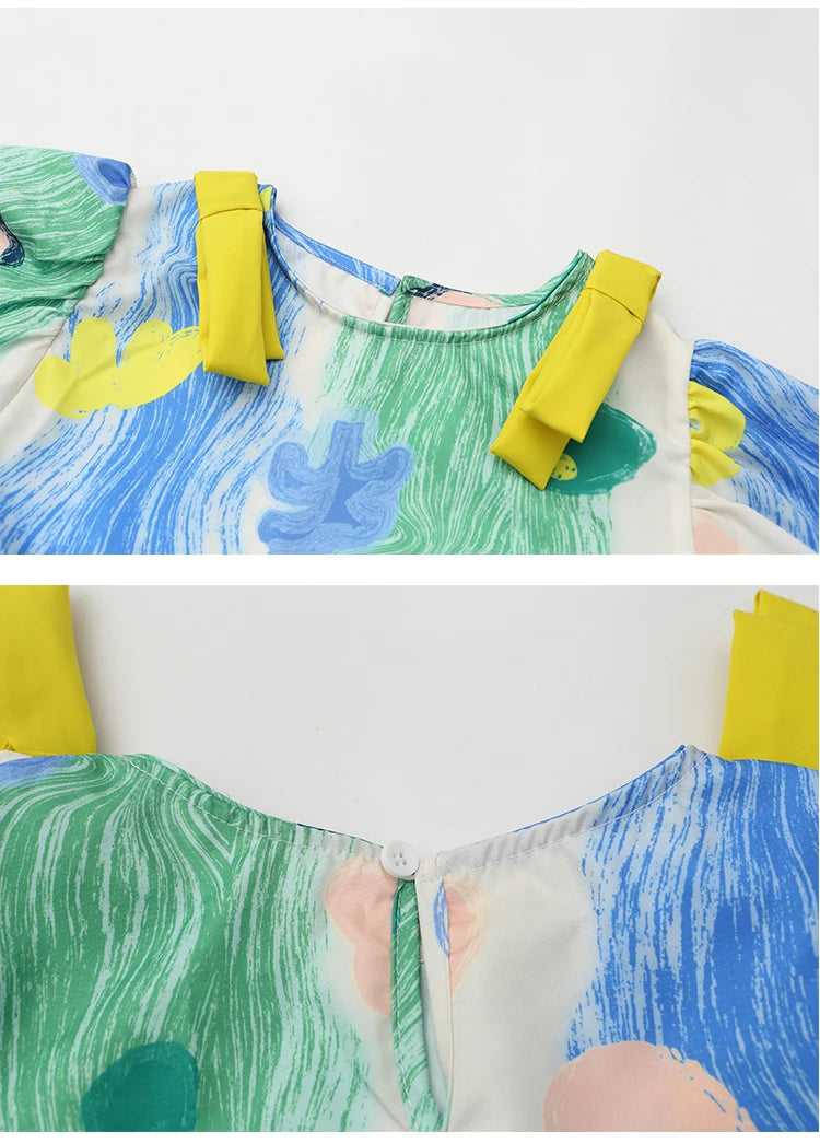 Summer Dress Girl Korean Style Sweet Floral Print Casual Kids Ruched Dresses Toddler Girls Clothes 4 5 6 7 8 9 10 12 14 Year Old