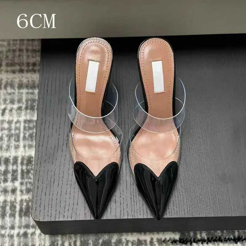 Colorful Heart-Shaped Transparent Sexy Patchwork Color Sandals Women Half-Toe Pointed