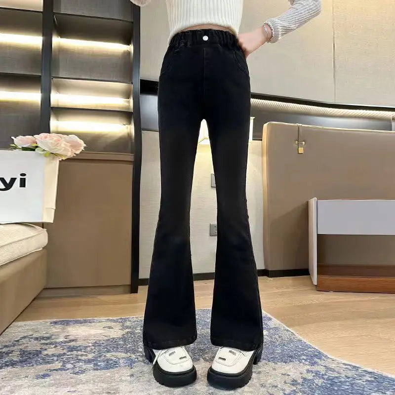 Kids Classic Vintage Blue Flared Jeans for Teens Girl Fashion Bootcut Denim Pants Tweens Child Casual Boot Cut Jeans Trousers