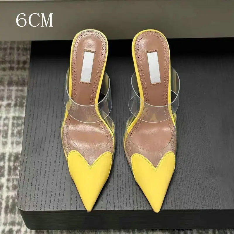 Colorful Heart-Shaped Transparent Sexy Patchwork Color Sandals Women Half-Toe Pointed