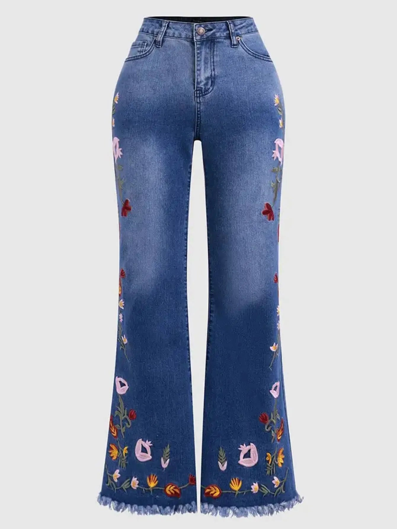 Elastic Embroidered Elegant Temperament Flared Jeans.Women's Four Seasons New Fashion Comfortable Slim-fit Mid-waist Jeans Women