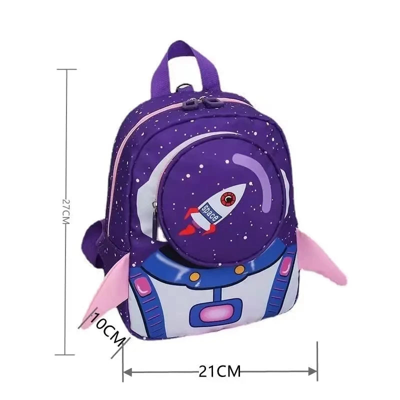 Kids Space Rocket Printed Children's Backpack Traction Rope Anti-lost Lightweight Kindergarten Schoolbag Early Education Bag