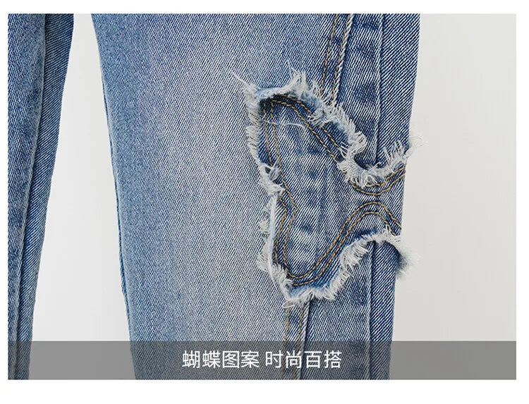 Fashion Jeans for Girls with Butterfly New Arrvial Kids Vintage Tight Denim Flare Pants 2024 Spring Autumn Teenage Slim Trousers