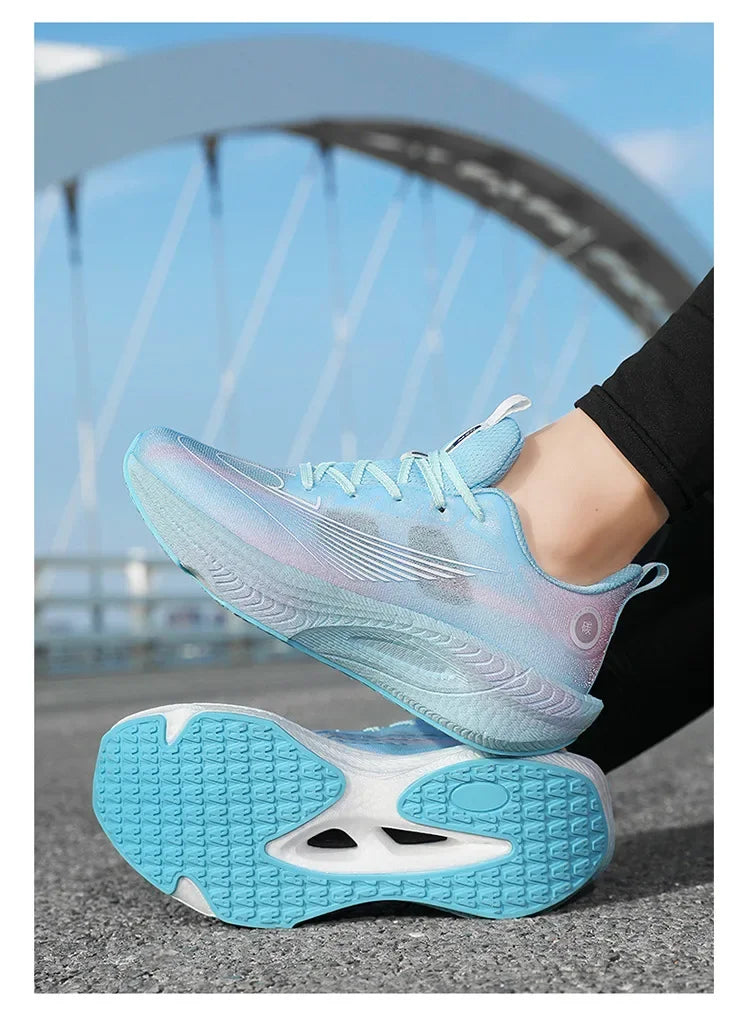 Unisex Breathable Mesh Running Shoes Lightweight Shock Absorption Carbon Plate Casual Versatile Sports Sneakers for Couples