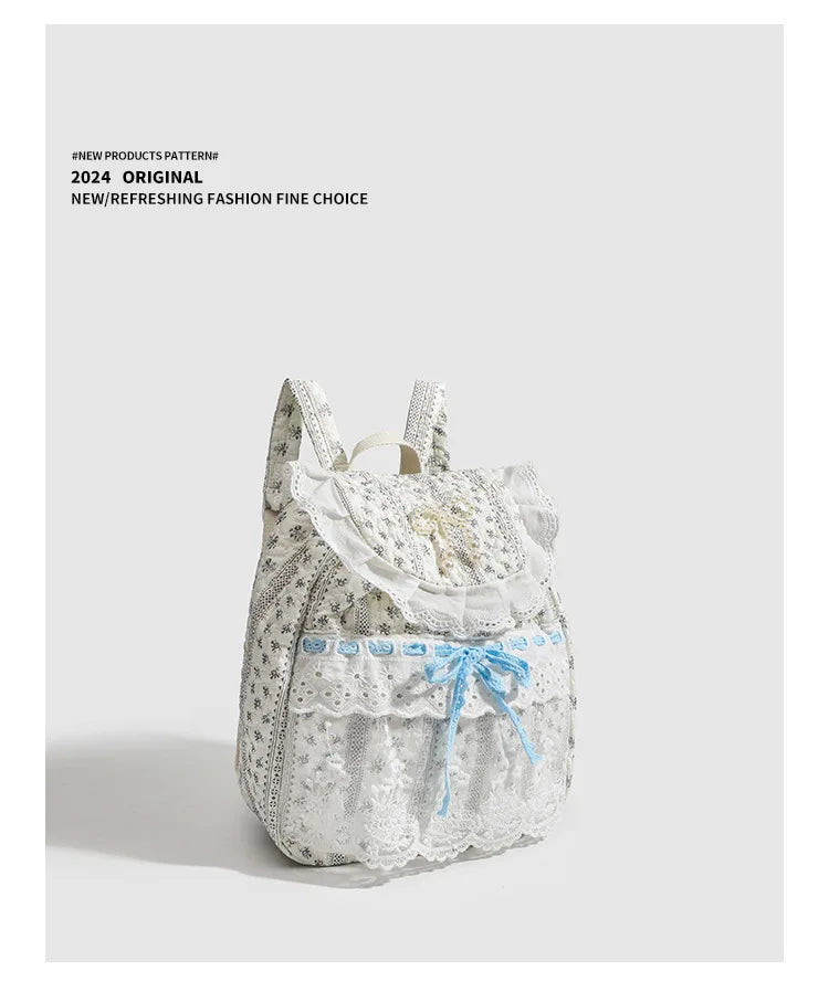 Student's Schoolbag Korean Version Kawaii Fashion Bag Lace Bow Backpack Cloth Bag Sweet Style Teenage Girls Backpack College Bag