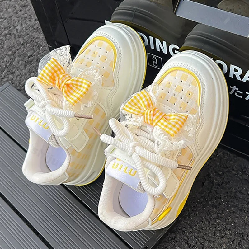 2025 Autumn Girls Casual Shoes Bowknot Sweet Kids Sports Shoes Soft Bottom New Children Running Shoes Non-slip Princess Sneakers
