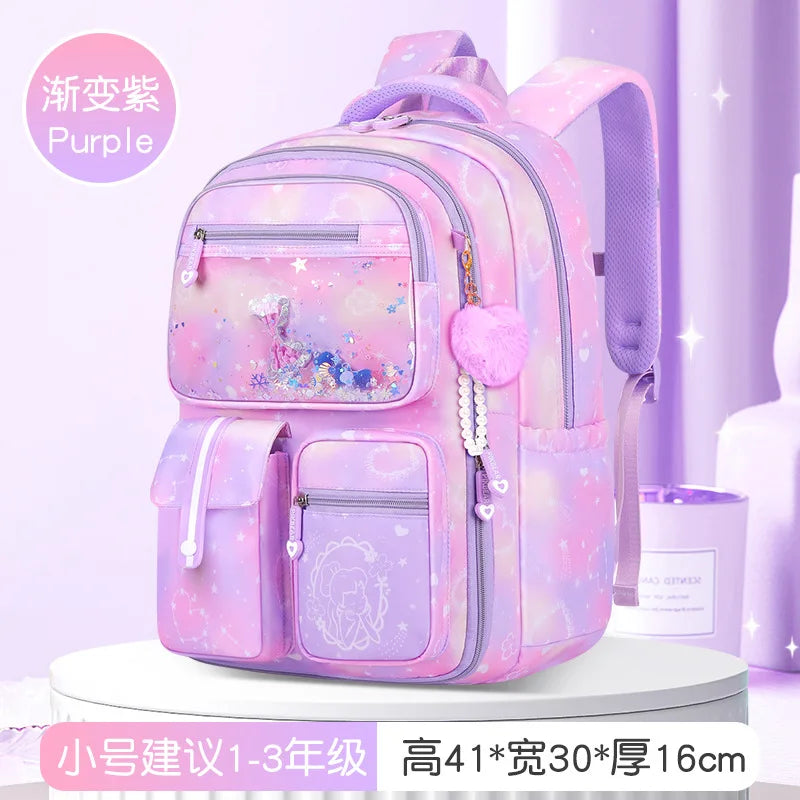 Refrigerator Door Multiple Pockets Light Burden Reduction Elementary School Bag Female Children's Backpack with Pendant