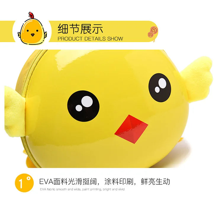 Kindergarten cartoon backpack children aged 1-3 boys girls with double shoulder anti loss backpack cute little chicken hard shel