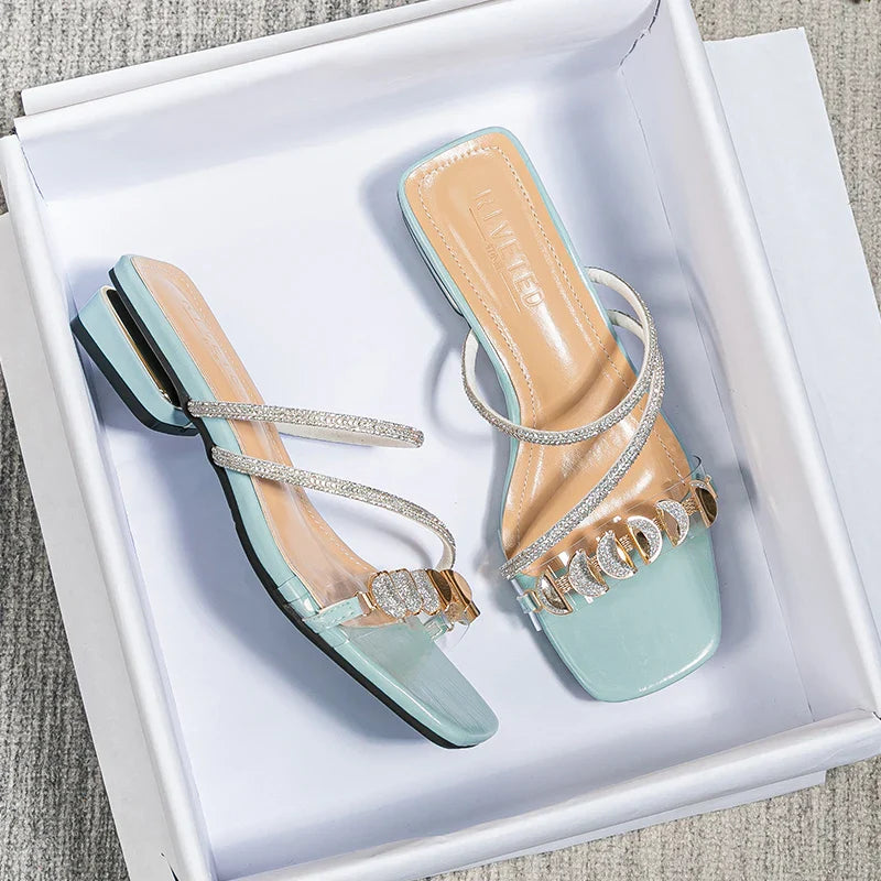 summer new women's slippers outdoor sandals casual flat shoes Stylish metal design Korean style office wear Large size 43