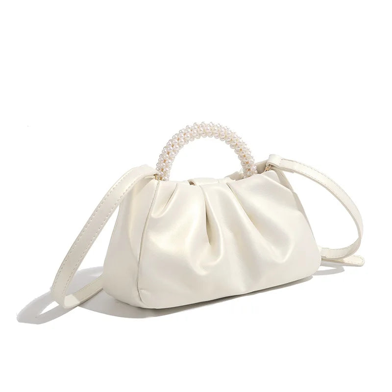 2025 Summer New Product Women's Shoes White Pearl Weaving Flat Sandals Outerwear Fashion Cool Slippers Pearl Bag Shoe Bag Set