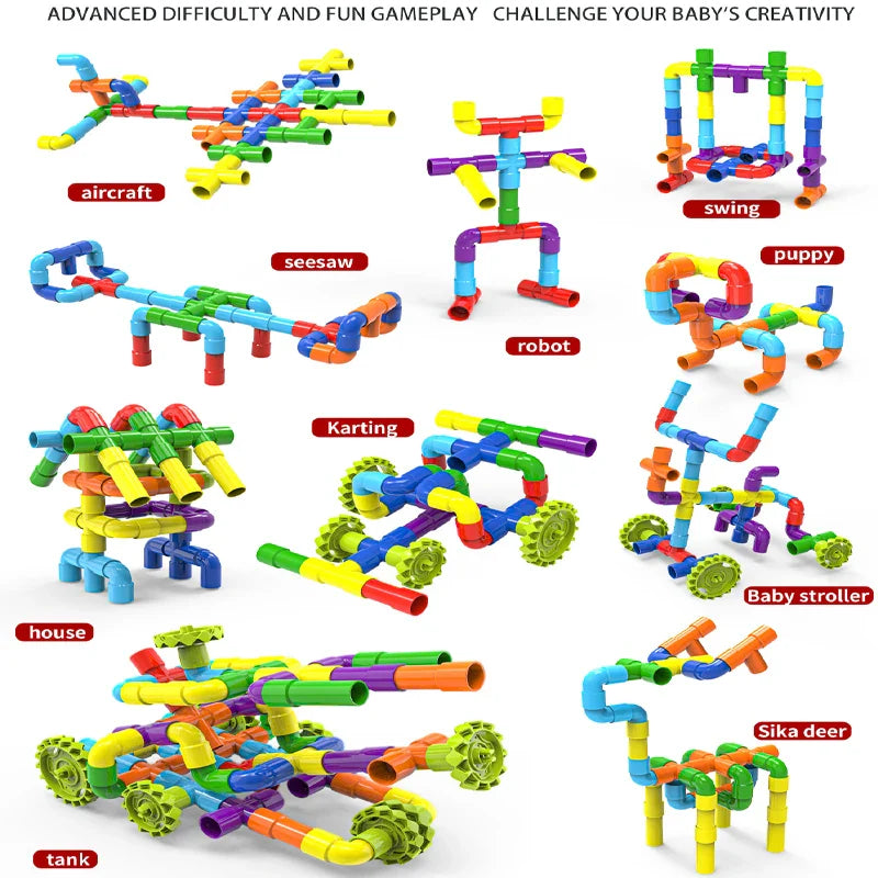 Building  By Splicing  Water Pipes With Building Blocks DIY Toys