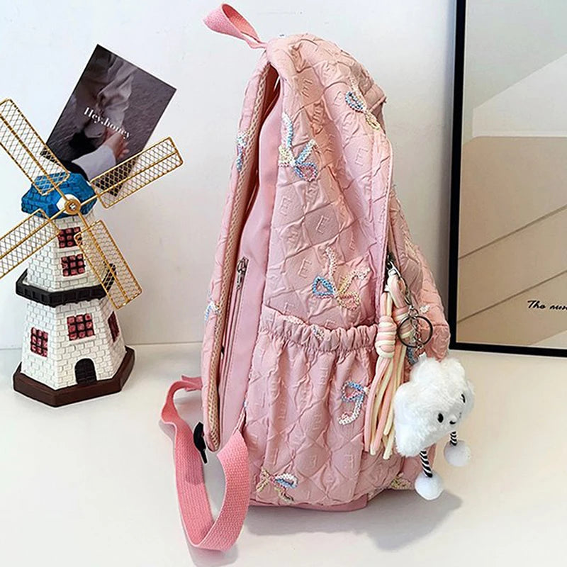 Versatile Junior High School Student Travel Laptop Backpack Cute Schoolbag Female Middle School Student Fashion Bowknot Backpack