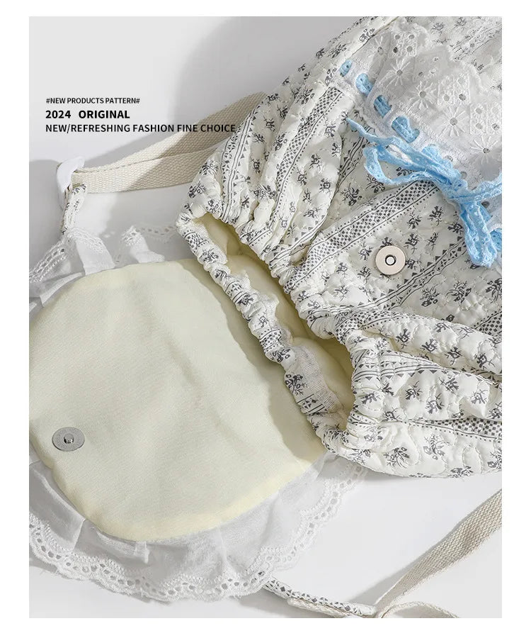 Student's Schoolbag Korean Version Kawaii Fashion Bag Lace Bow Backpack Cloth Bag Sweet Style Teenage Girls Backpack College Bag