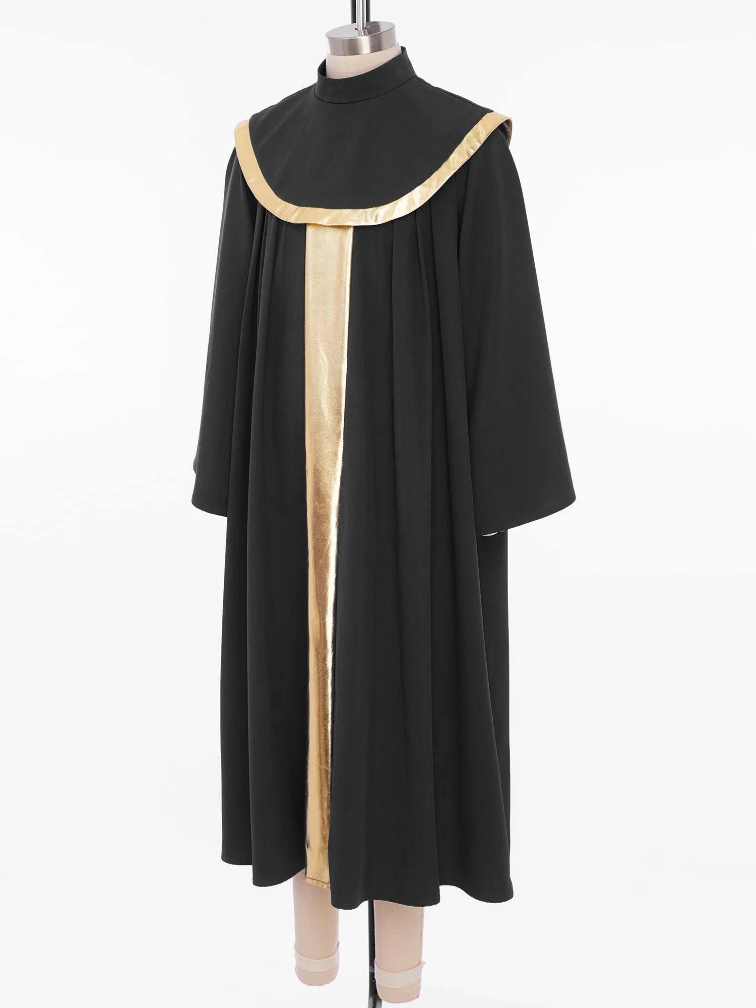 Boys Girls Choir Robe Liturgical Worship Praise Dance Costume Long Sleeve Metallic Color Block Patchwork Pleated Dress Grown