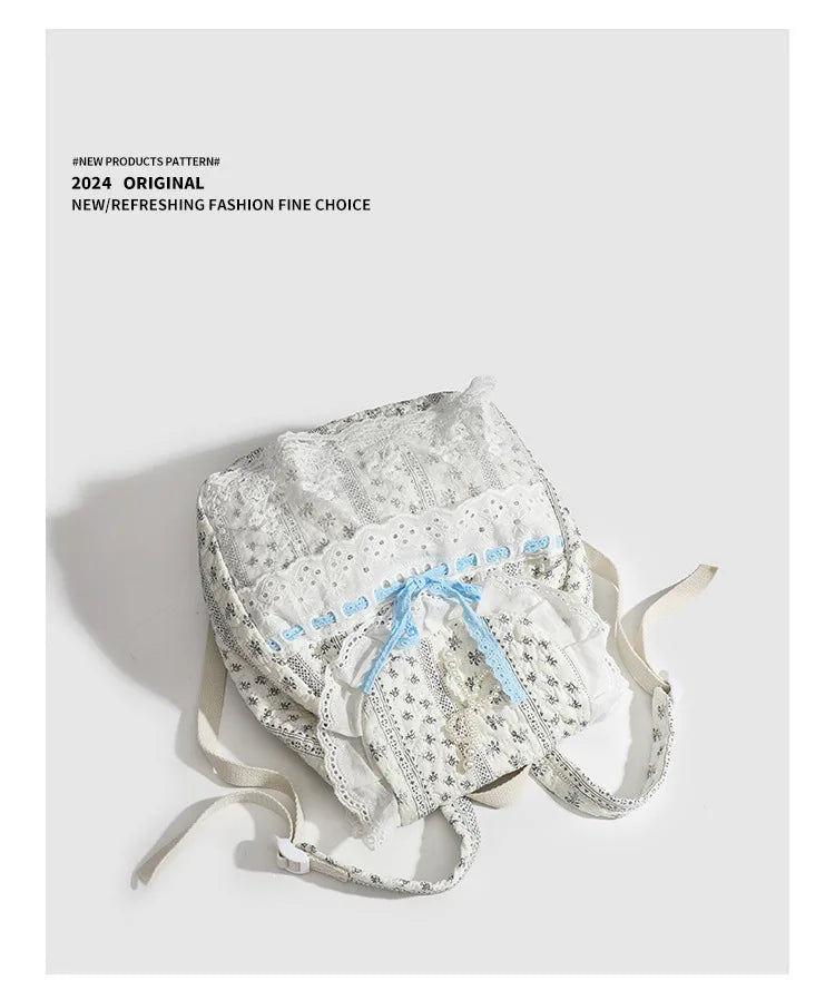 Student's Schoolbag Korean Version Kawaii Fashion Bag Lace Bow Backpack Cloth Bag Sweet Style Teenage Girls Backpack College Bag
