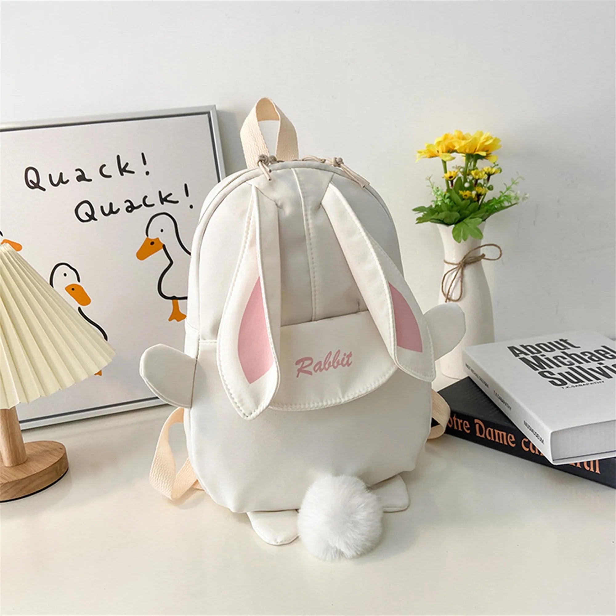 Girl Rabbit Ear Backpack Casual Schoolbag Waterproof Large Capacity School Backpack Smooth Zipper Solid Teens Travel and Gifts