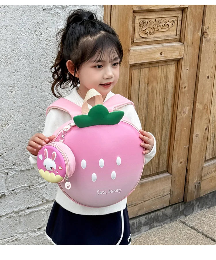 Cartoon Children Backpack 3D Strawberry Cute Toddler School Bags Fashionable New Outdoor Kids Eggshell Bag Accessories