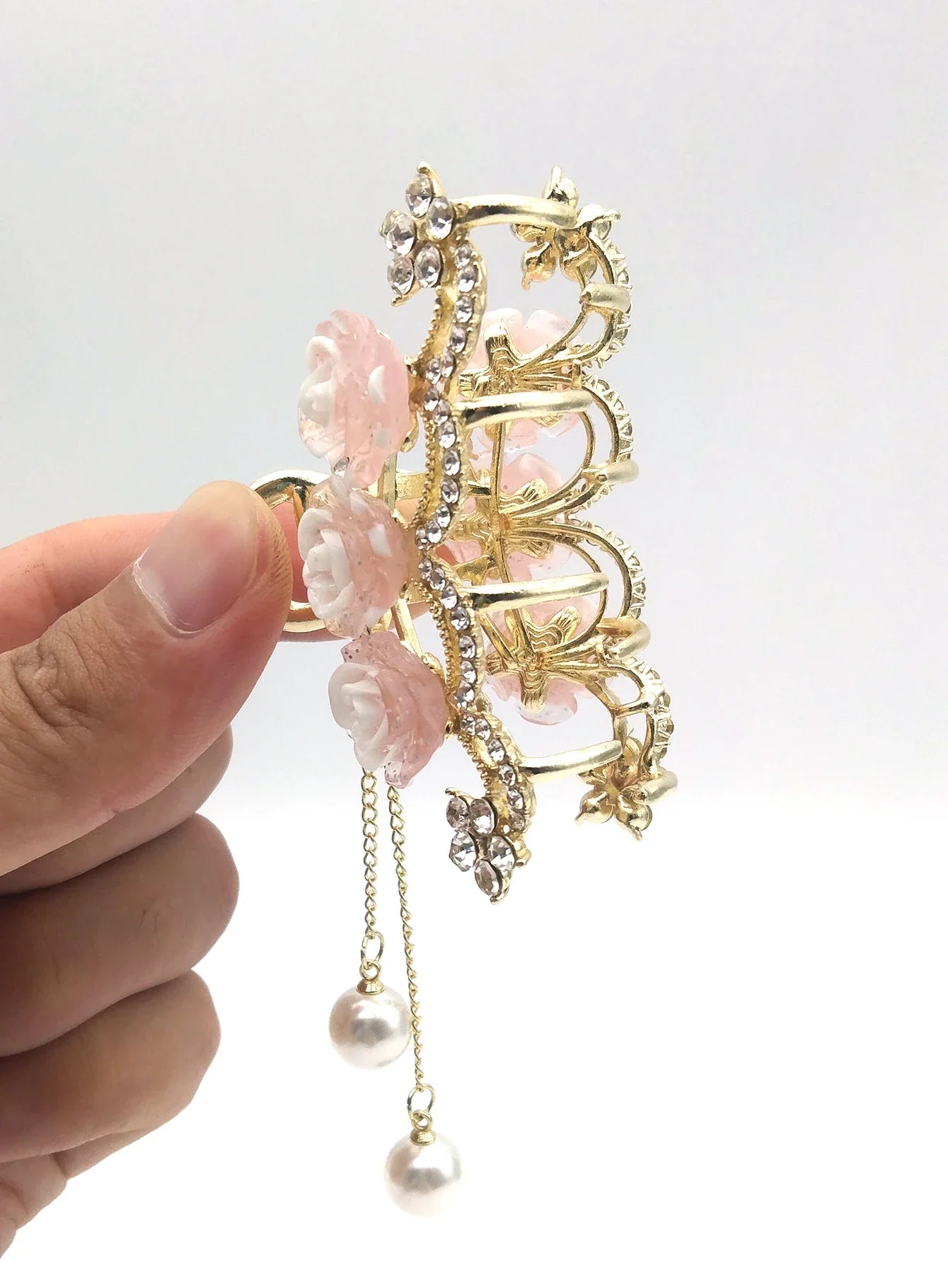 1pcs Fashion Elegant Exqusite Crystal Flower Pearl Tassel Hair Claws For Women Girls Party Ponytail Hair Accessories