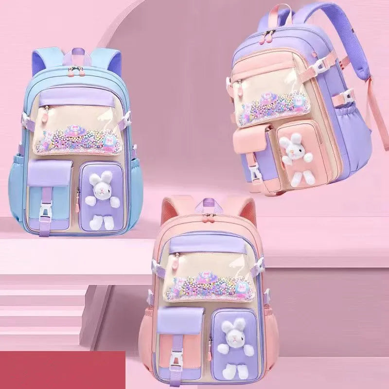 Lovely Rabbit Backpack for Teen Girls Cute Cartoon Schoolbag for Elementary School Girls 2 Size Travel Backpack for Grade 1-9