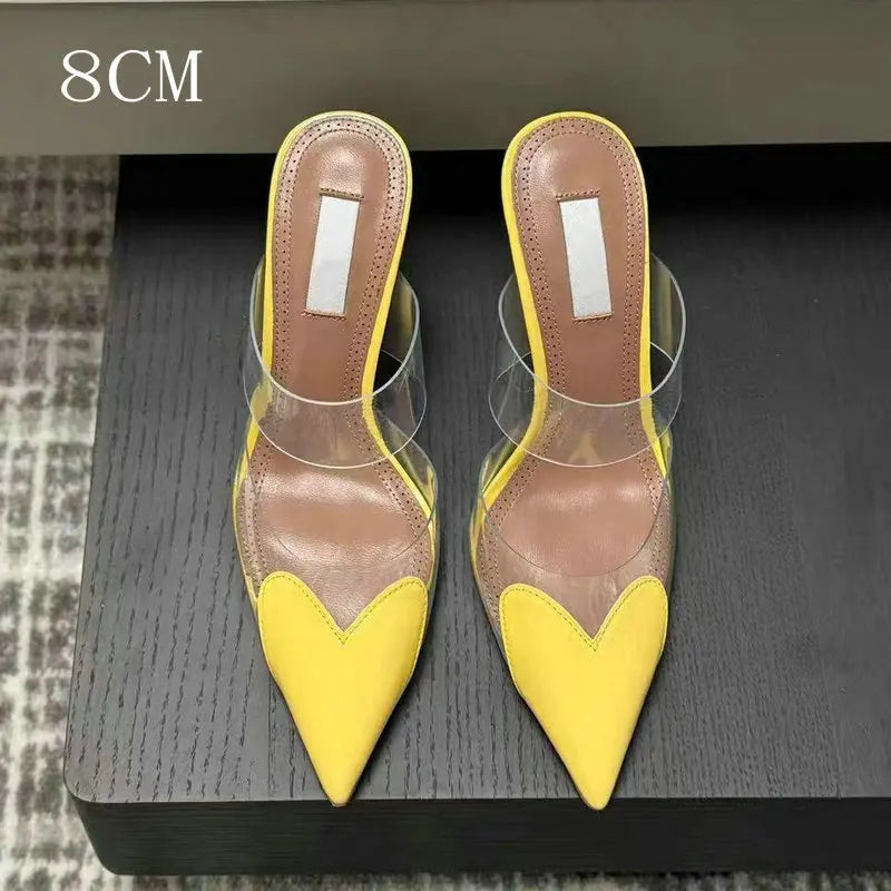 Colorful Heart-Shaped Transparent Sexy Patchwork Color Sandals Women Half-Toe Pointed