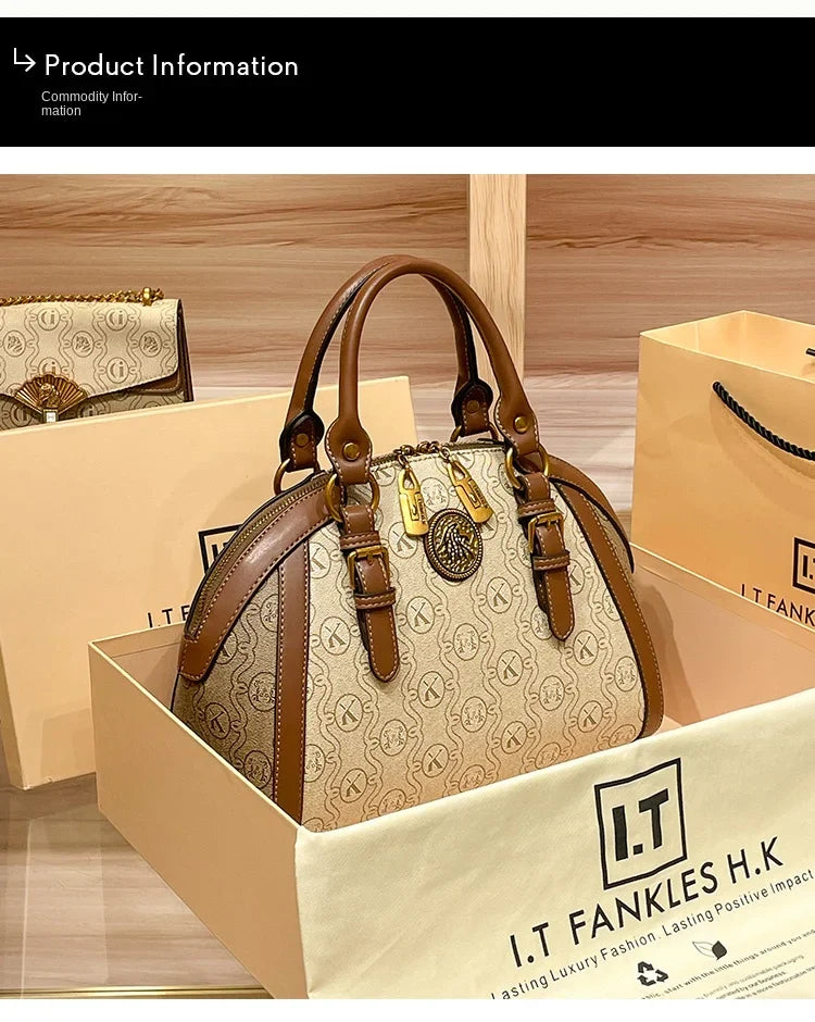 Women's handbag, fashionable and luxurious brand handbag, new 2025 high-end leather shoulder bag, designer retro crossbody bag
