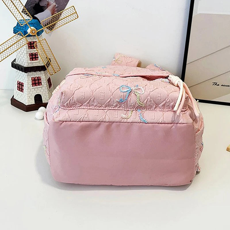Versatile Junior High School Student Travel Laptop Backpack Cute Schoolbag Female Middle School Student Fashion Bowknot Backpack
