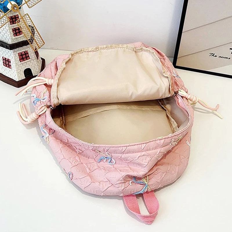 Versatile Junior High School Student Travel Laptop Backpack Cute Schoolbag Female Middle School Student Fashion Bowknot Backpack