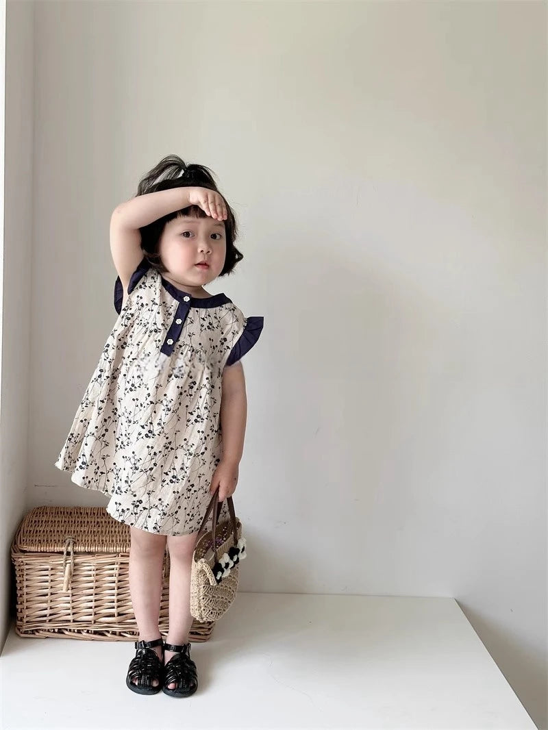Girls summer floral dress 2024 new summer baby cotton halter dress children sleeveless undershirt skirt 2t 3t 4t 5t 6t 7t