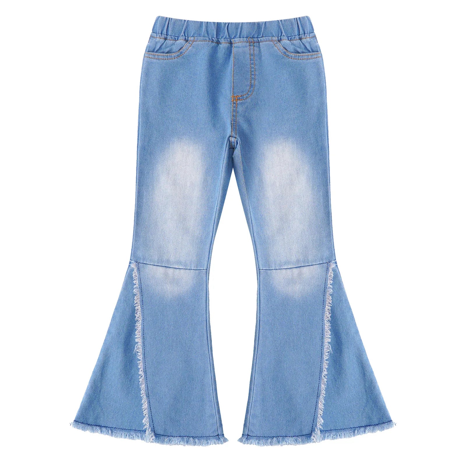 Kids Baby Girls Flare Pants Crisscross Ripped Bell Bottom Hem Denim Wide-leg Pants Children Toddler Cute Jeans Trousers Clothes