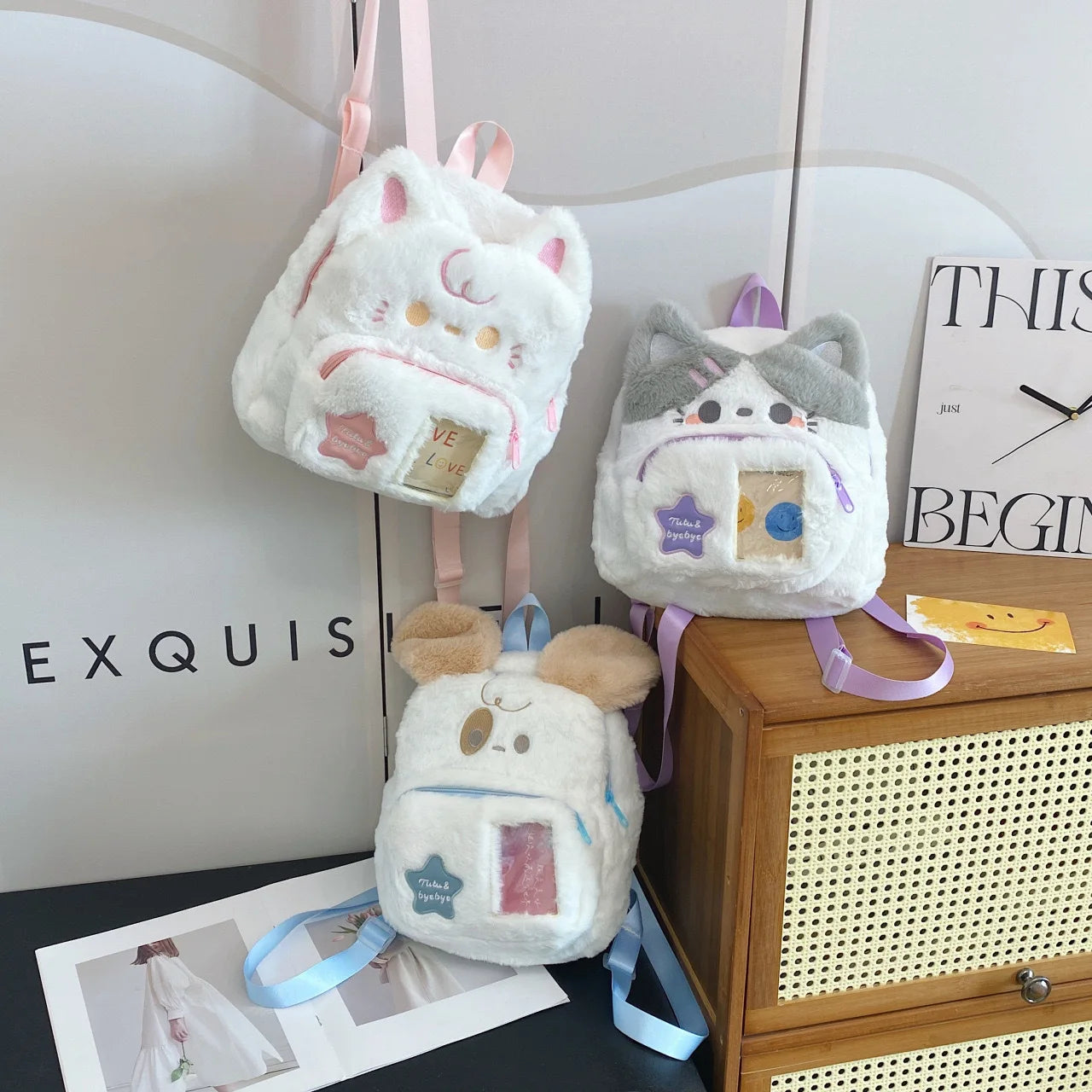 Cute Niche Backpack Girl School Student Sweet Girl Schoolbag Plush Puppy Cat Children's Backpack