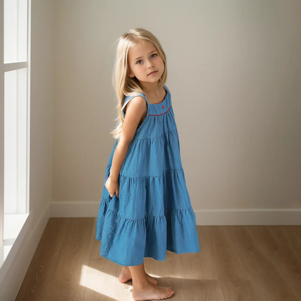 Summer Girls Denim Dress Fashion Girls Beach Holiday Long Dresses Baby Girl Casual Clothes