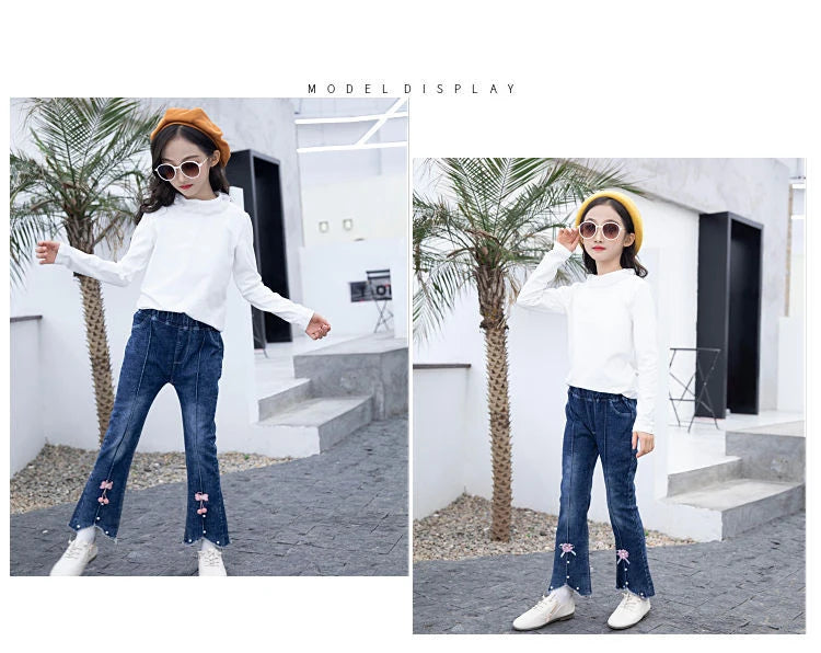 Spring Autumn Kids Baby Girls Cowboy Pants Baby Girls Jeans Casual Girls Jeans Children Clothing Kids Bell-bottoms Jeans