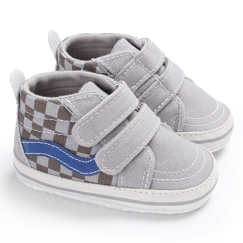 Fashion Spring and Autumn 0-1 Year Old Baby Shoes Boys and Girls Checkered Print Canvas soft sole newborn's first step in learni