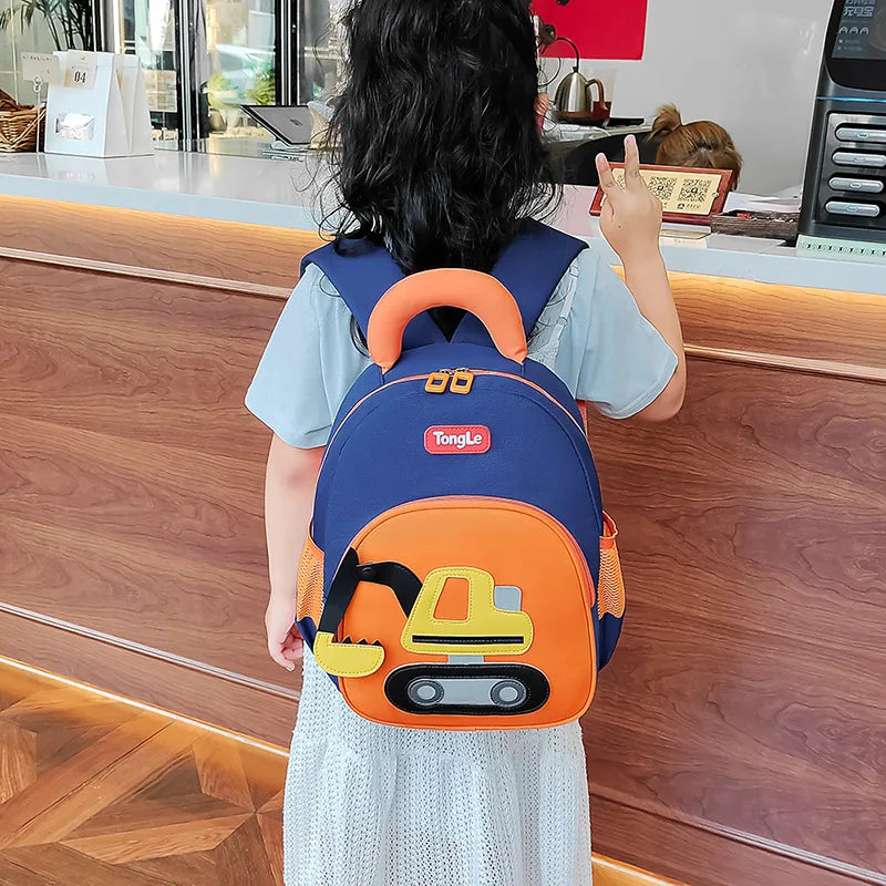 Water-proof Oxford son garden primary school pupil's school bag cartoon cute excavator private shoulders children backpack